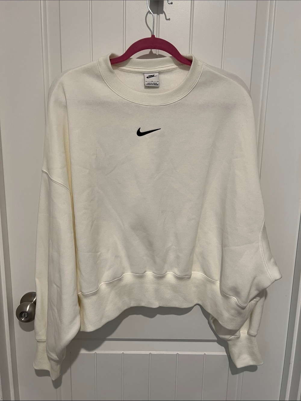 Nike Women’s Cream/Black Minimal Swoosh Crewneck Sweatshirt